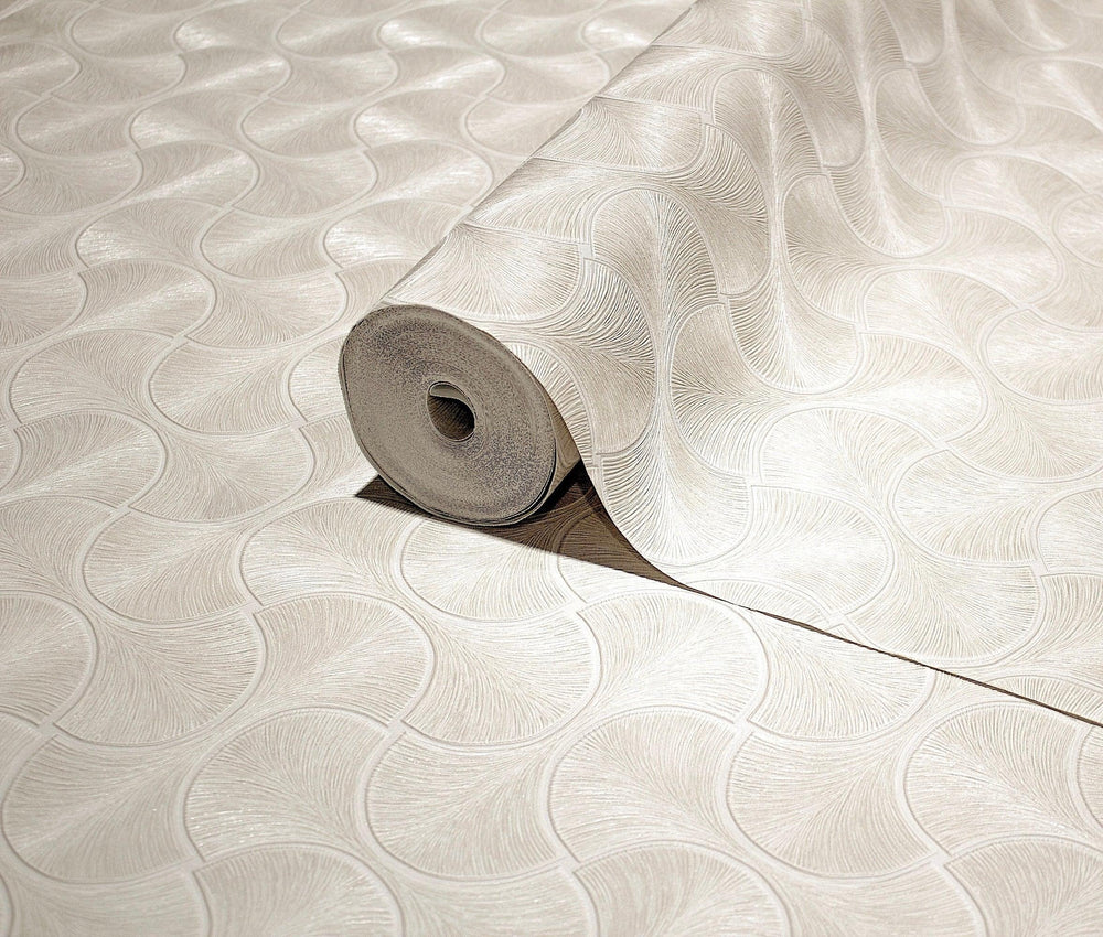 Luxury White Geometric Textured Wallpaper, Contemporary Non-Woven Wall Covering, 41.7"W x 614"H, Washable Removable for Livin