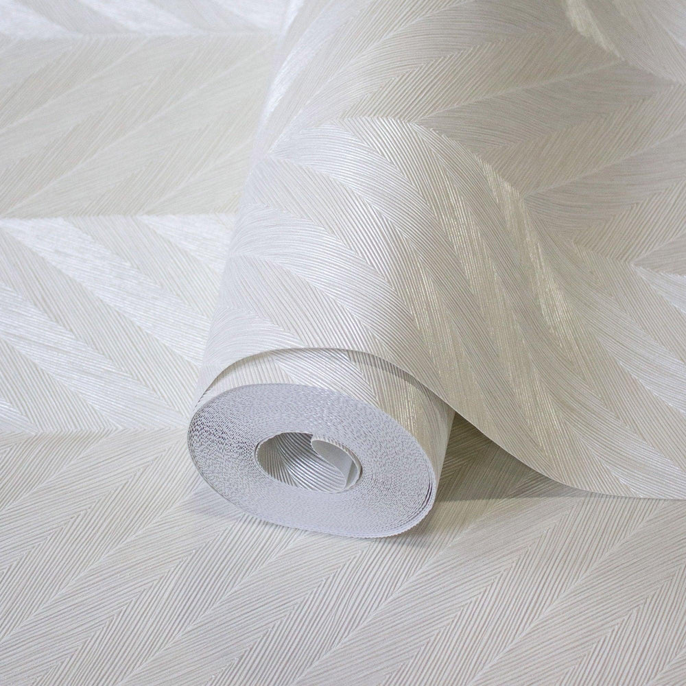Luxury White Chevron Geometric Wallpaper, Glam Non-Woven Wall Covering, 41.7"W x 398"H, Washable Removable for Living Room Be