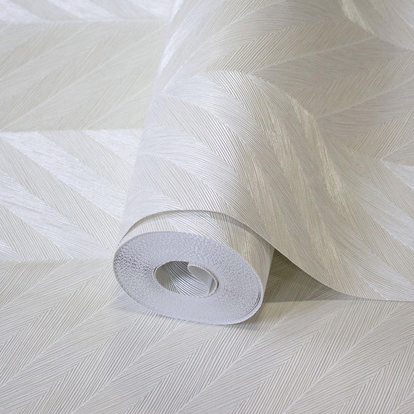 Luxury White Chevron Geometric Wallpaper, Glam Non-Woven Wall Covering, 41.7"W x 398"H, Washable Removable for Living Room Be