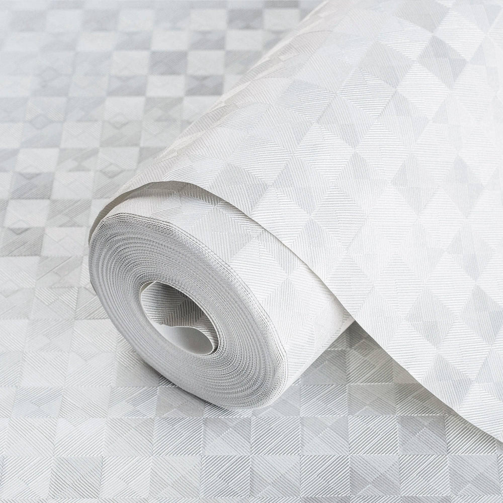 Luxury White Checkered Geometric 3D Embossed Wallpaper, Contemporary Non-Woven Wall Covering, 41.7"W x 614"H, Washable Remova