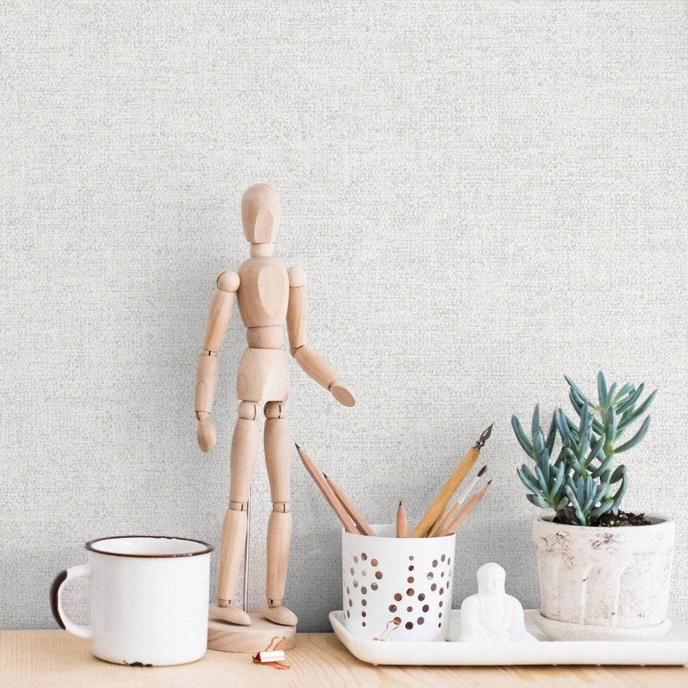 Luxury White Fabric Textured Wallpaper, Boho Non-Woven Wall Covering, 41.7"W x 398"H, Washable Removable for Living Room Bedr