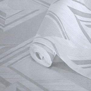 Luxury White Chevron Geometric Wallpaper, Contemporary Non-Woven Wall Covering, 41.7"W x 398"H, Washable Removable for Living
