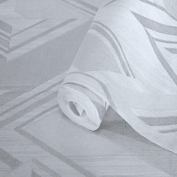 Luxury White Chevron Geometric Wallpaper, Contemporary Non-Woven Wall Covering, 41.7"W x 398"H, Washable Removable for Living