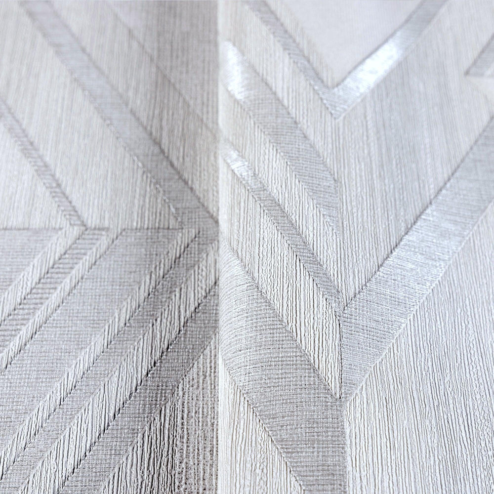 Luxury White Chevron Geometric Wallpaper, Contemporary Non-Woven Wall Covering, 41.7"W x 398"H, Washable Removable for Living