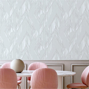 Luxury White Chevron Geometric Wallpaper, Contemporary Non-Woven Wall Covering, 41.7"W x 398"H, Washable Removable for Living