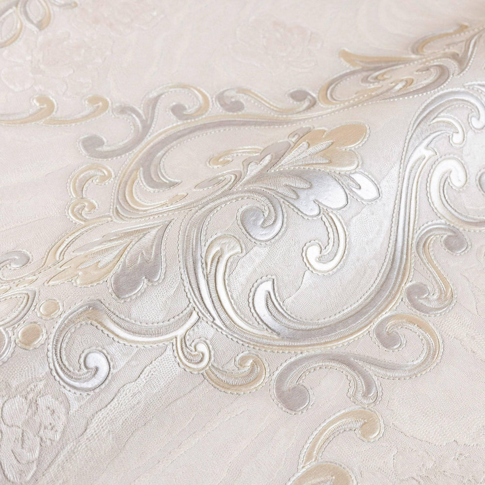 Luxury Beige Textured Embossed 3D Embossed Wallpaper, Premium Non-Woven Wall Covering, 41.7"W x 398"H, Washable Removable for