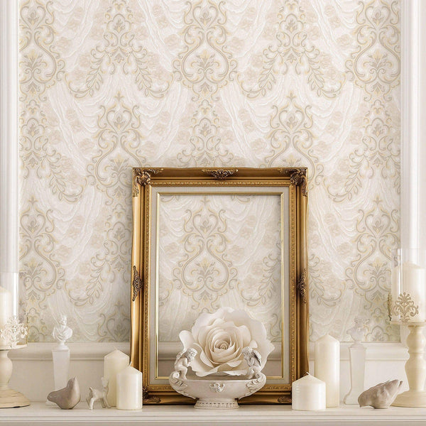 Luxury Beige Textured Embossed 3D Embossed Wallpaper, Premium Non-Woven Wall Covering, 41.7"W x 398"H, Washable Removable for