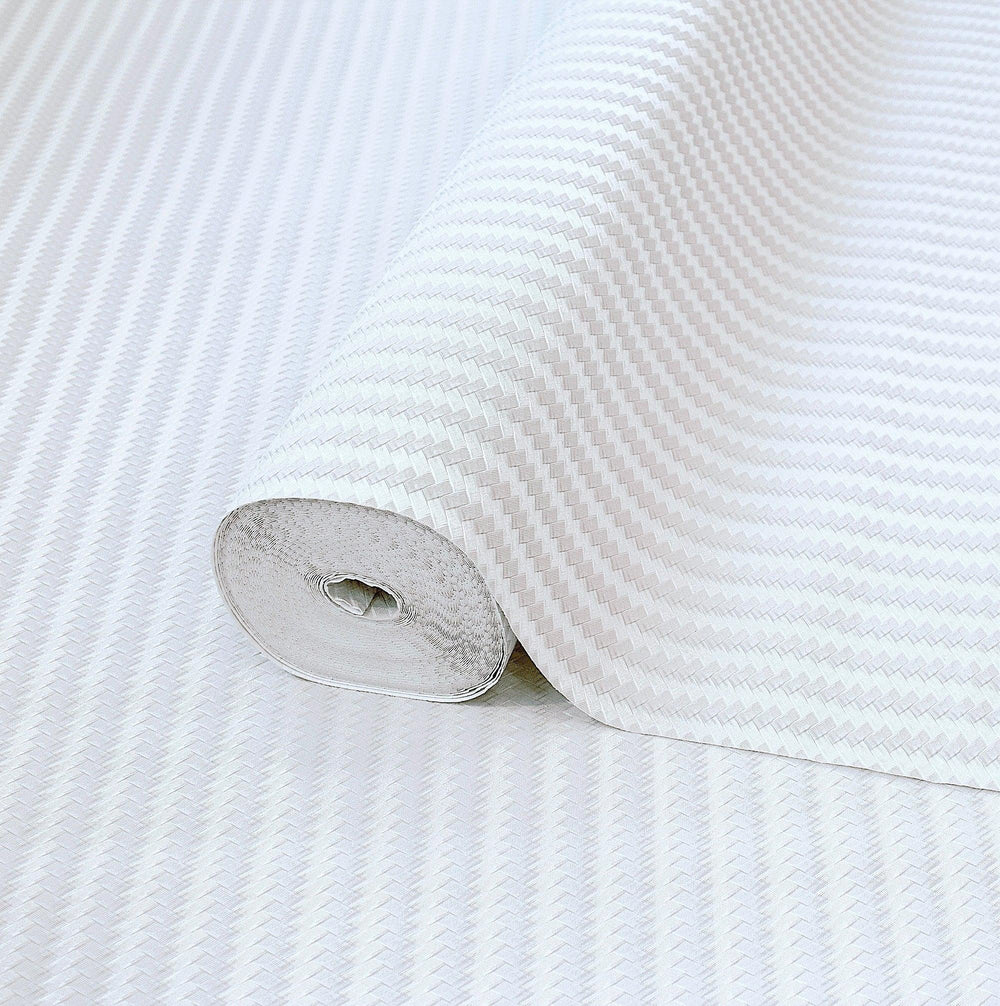 Luxury White Chevron Embossed 3D Embossed Wallpaper, Boho Non-Woven Wall Covering, 41.7"W x 614"H, Washable Removable for Liv