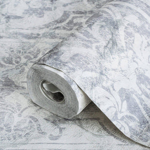 Luxury Silver Damask Abstract Textured Wallpaper, Country Non-Woven Wall Covering, 41.7"W x 398"H, Washable Removable for Liv