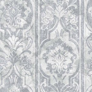 Luxury Silver Damask Abstract Textured Wallpaper, Country Non-Woven Wall Covering, 41.7"W x 398"H, Washable Removable for Liv