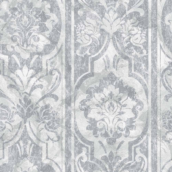 Luxury Silver Damask Abstract Textured Wallpaper, Country Non-Woven Wall Covering, 41.7"W x 398"H, Washable Removable for Liv