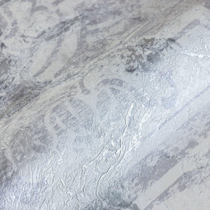 Luxury Silver Damask Abstract Textured Wallpaper, Country Non-Woven Wall Covering, 41.7"W x 398"H, Washable Removable for Liv