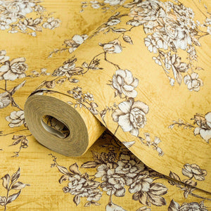 Luxury Yellow Chinoiserie Floral Wallpaper, Traditional Non-Woven Wall Covering, 41.7"W x 614"H, Washable Removable for Livin