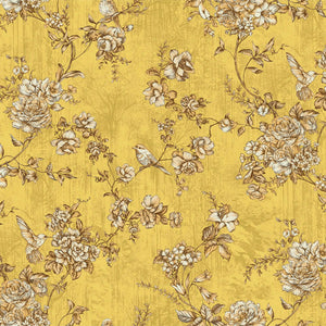 Luxury Yellow Chinoiserie Floral Wallpaper, Traditional Non-Woven Wall Covering, 41.7"W x 614"H, Washable Removable for Livin