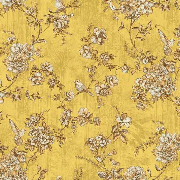 Luxury Yellow Chinoiserie Floral Wallpaper, Traditional Non-Woven Wall Covering, 41.7"W x 614"H, Washable Removable for Livin