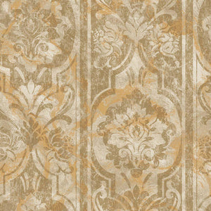 Luxury Brown Damask Abstract Textured Wallpaper, Mediterranean Non-Woven Wall Covering, 41.7"W x 398"H, Washable Removable fo