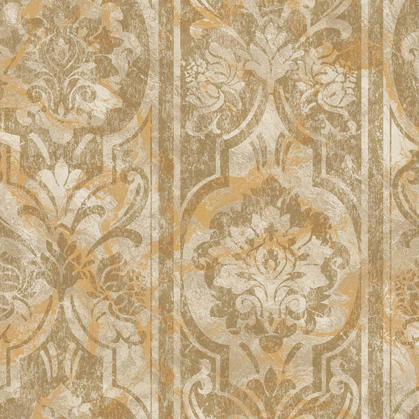 Luxury Brown Damask Abstract Textured Wallpaper, Mediterranean Non-Woven Wall Covering, 41.7"W x 398"H, Washable Removable fo