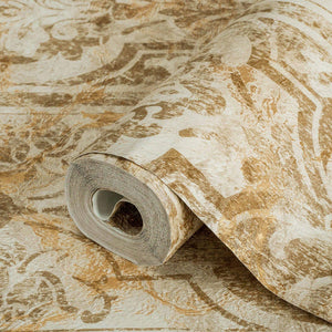 Luxury Brown Damask Abstract Textured Wallpaper, Mediterranean Non-Woven Wall Covering, 41.7"W x 398"H, Washable Removable fo